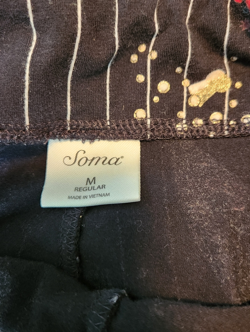 Soma Lounge Pants Medium Navy Pinstripe Champagne Print Cotton Modal Like New! - Picture 10 of 10